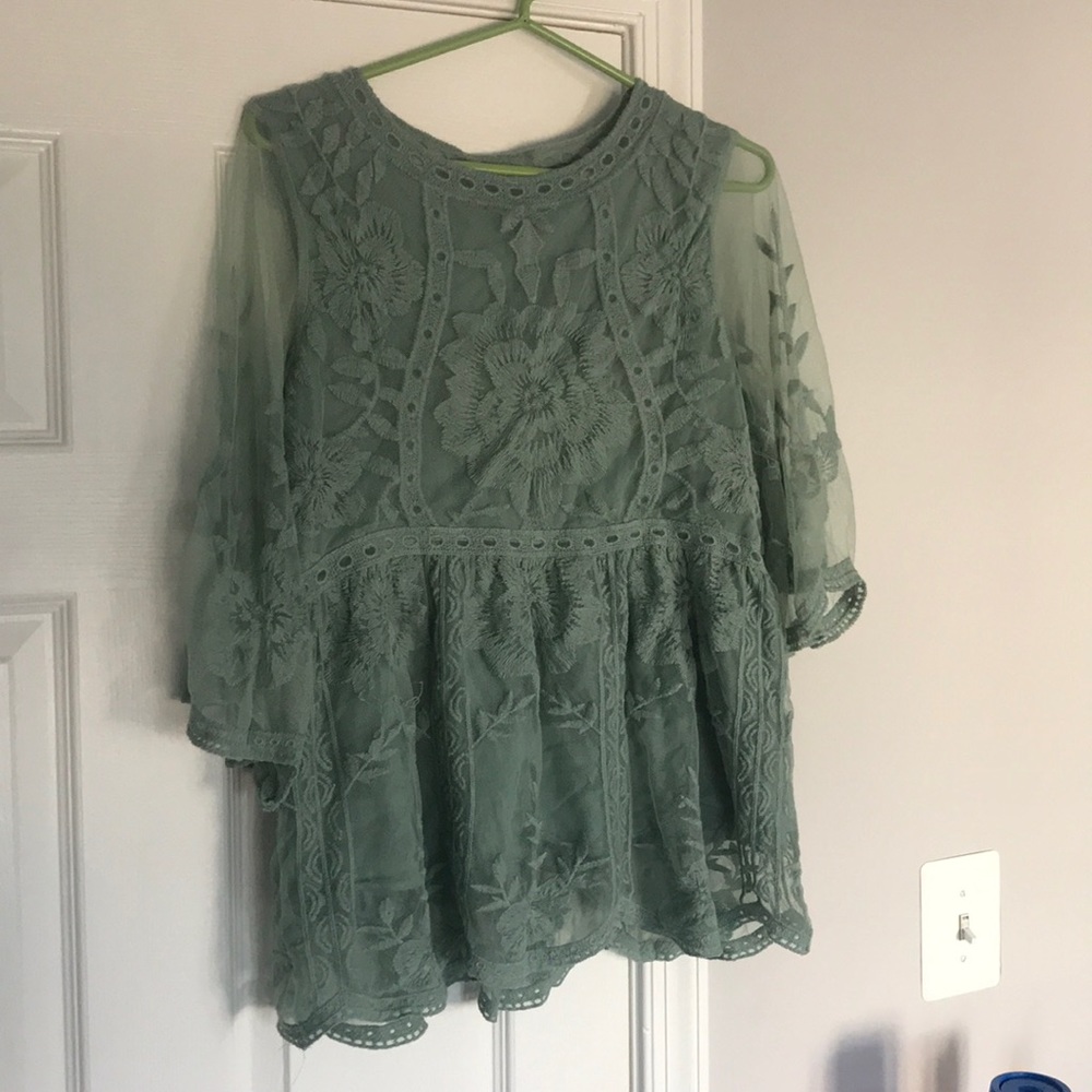 Teal embroidered blouse